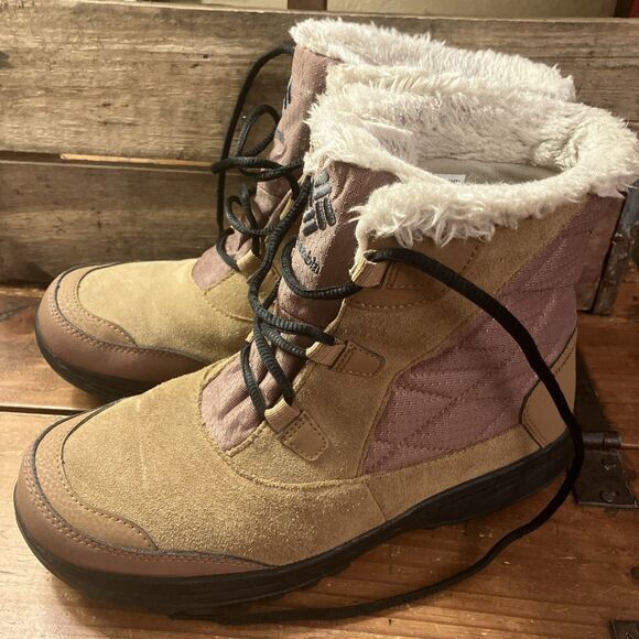 Columbia Womens Brown Faux Fur Collar Lined Waterproof Ankle Boots Size 10 M - Picture 2 of 8